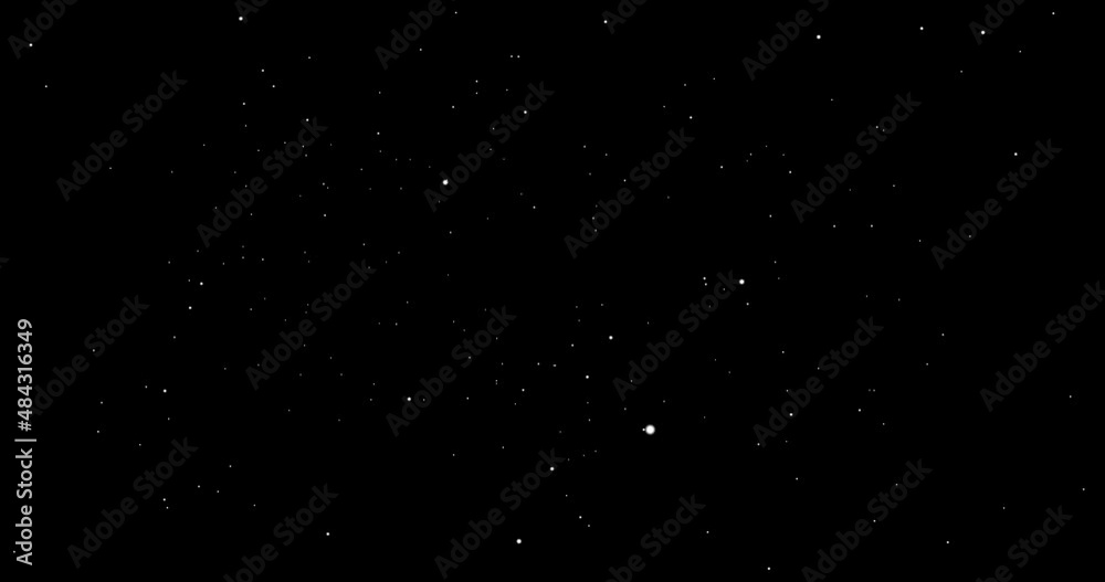 Abstract background with shimmering flying particles. 4K video animation with shining glittering particles. White dots moving and flashing in dark space