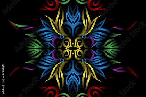colourful caleidoscope classic gradient flower art pattern of traditional tenun batik ethnic dayak ornament for wallpaper ads background sticker or clothing