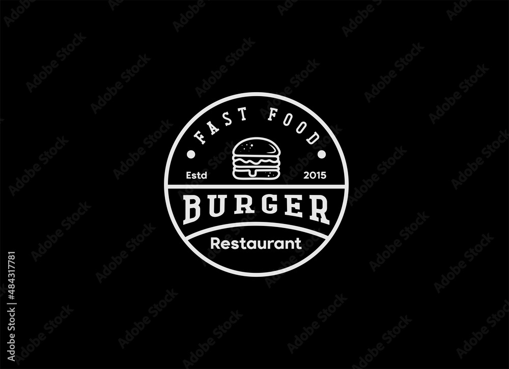 Fototapeta premium Burger Vintage Style Logo for fast food restaurant design inspiration.
