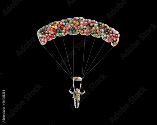 Parachute Skydiving Beads Icon Logo Handmade Embroidery illustration