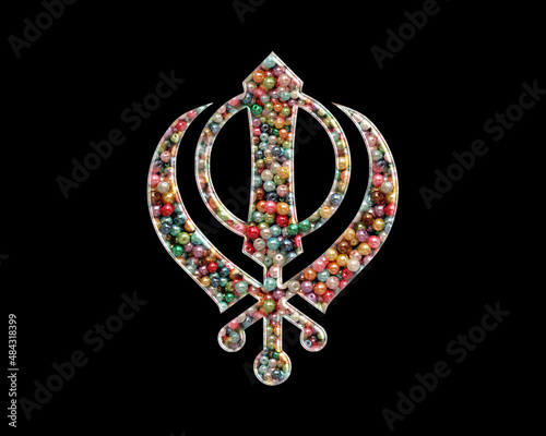 Khanda, Sikhism Symbol Beads Icon Logo Handmade Embroidery illustration