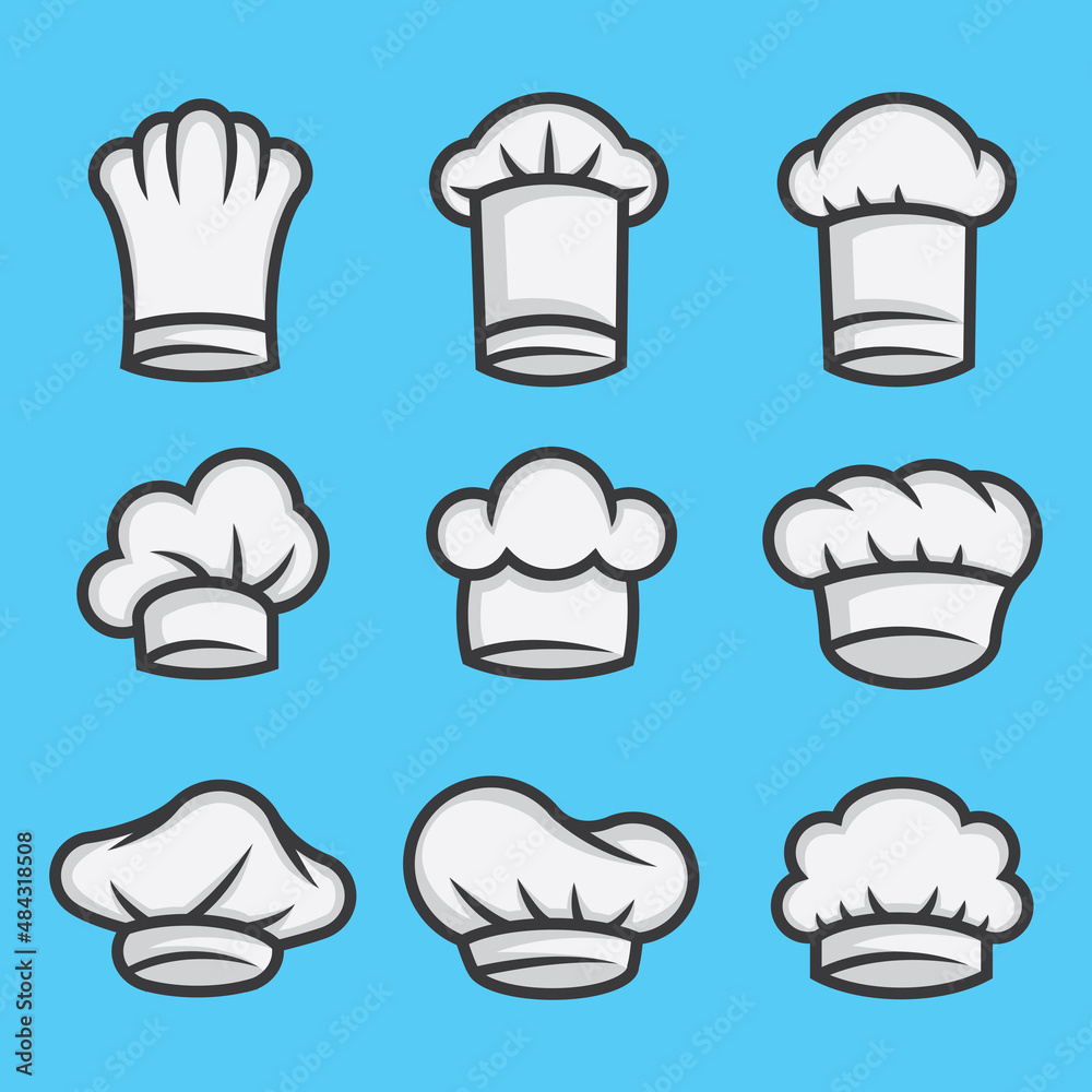 set of chef's hat cartoon vector icon illustration logo mascot hand drawn concept trendy cartoon