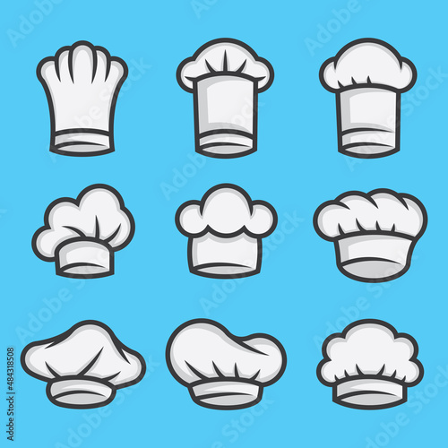set of chef's hat cartoon vector icon illustration logo mascot hand drawn concept trendy cartoon