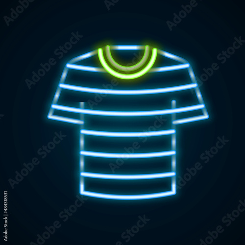 Glowing neon line Striped sailor t-shirt icon isolated on black background. Marine object. Colorful outline concept. Vector