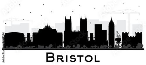 Bristol UK City Skyline Silhouette with Black Buildings Isolated on White.