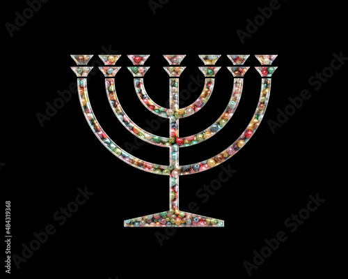 Menorah Hanukkah Beads Icon Logo Handmade Embroidery illustration