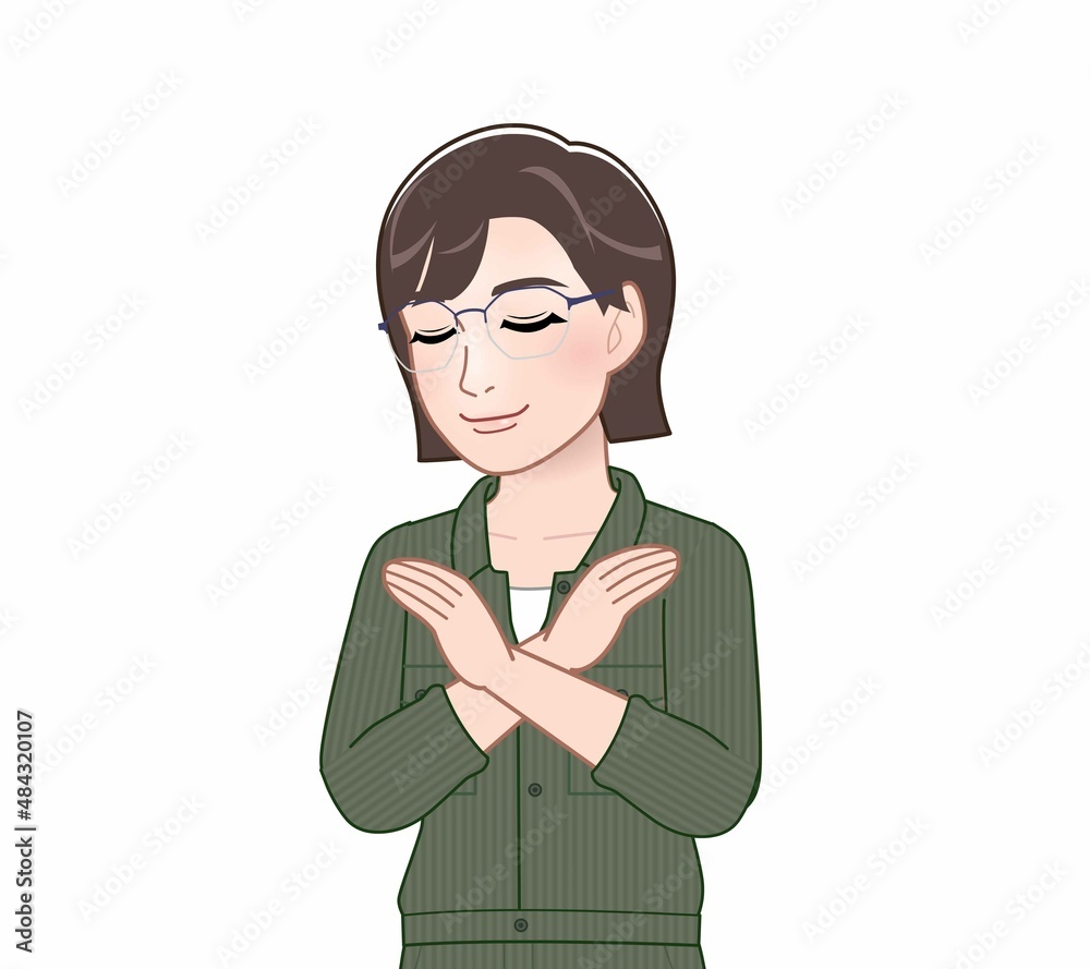 つなぎを着た若い女性 つなぎを着た若い女性
