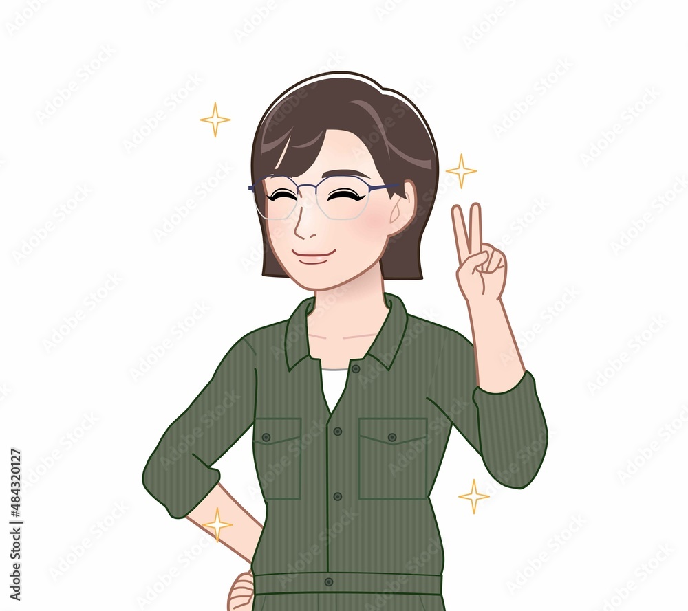 つなぎを着た若い女性