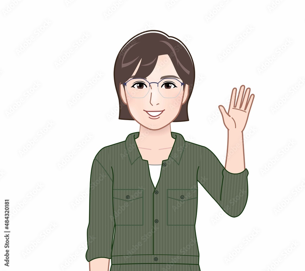 つなぎを着た若い女性 つなぎを着た若い女性