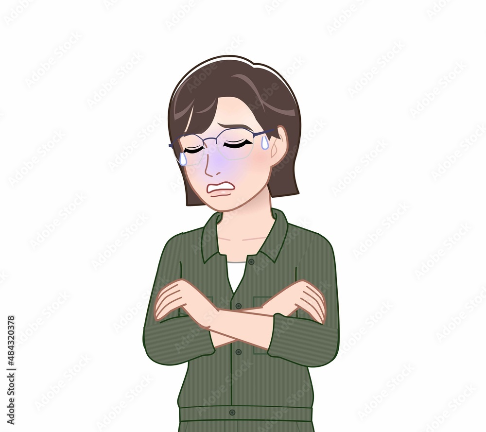 つなぎを着た若い女性 つなぎを着た若い女性