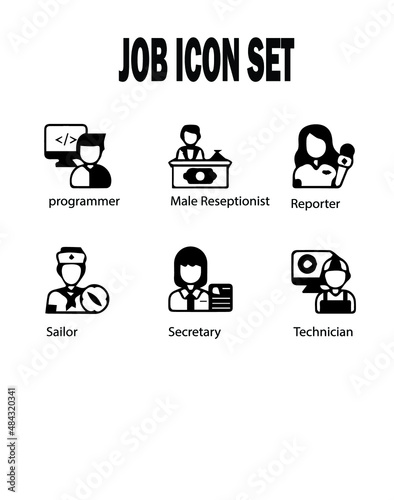 Icon set profession job programmer male receptionist reporter sailor technician secretary
