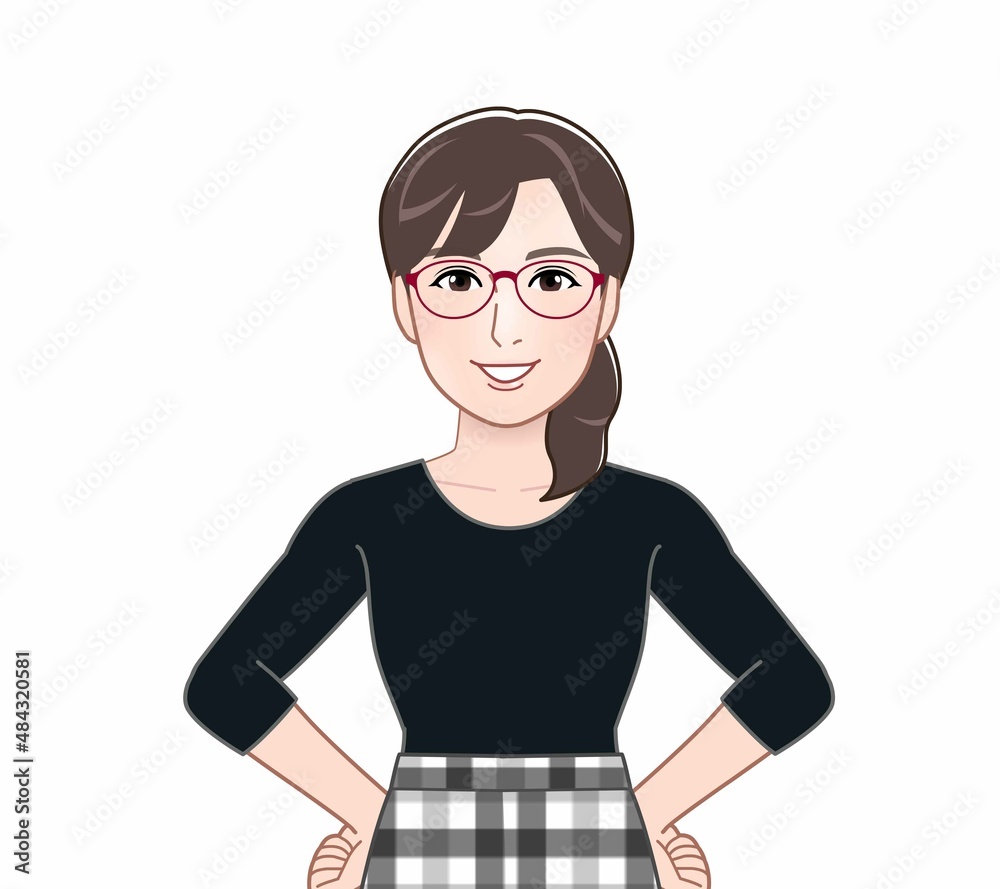 赤い眼鏡の若い女性