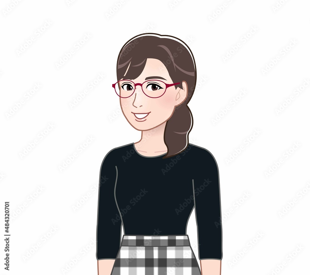 赤い眼鏡の若い女性 赤い眼鏡の若い女性