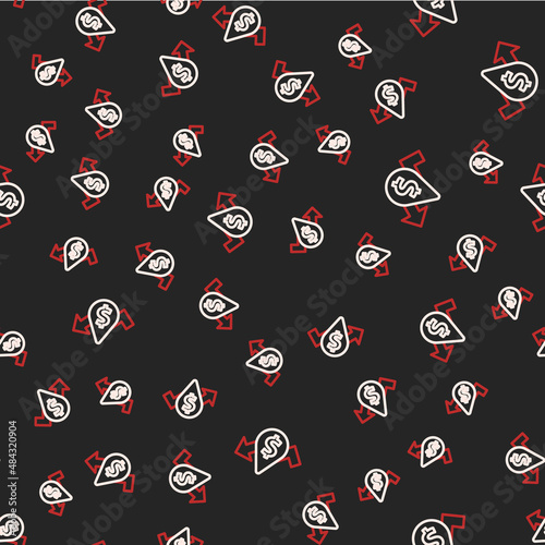 Line Oil price increase icon isolated seamless pattern on black background. Oil industry crisis concept. Vector