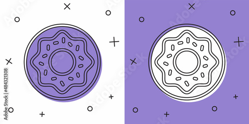 Set Donut with sweet glaze icon isolated on white and purple background. Vector