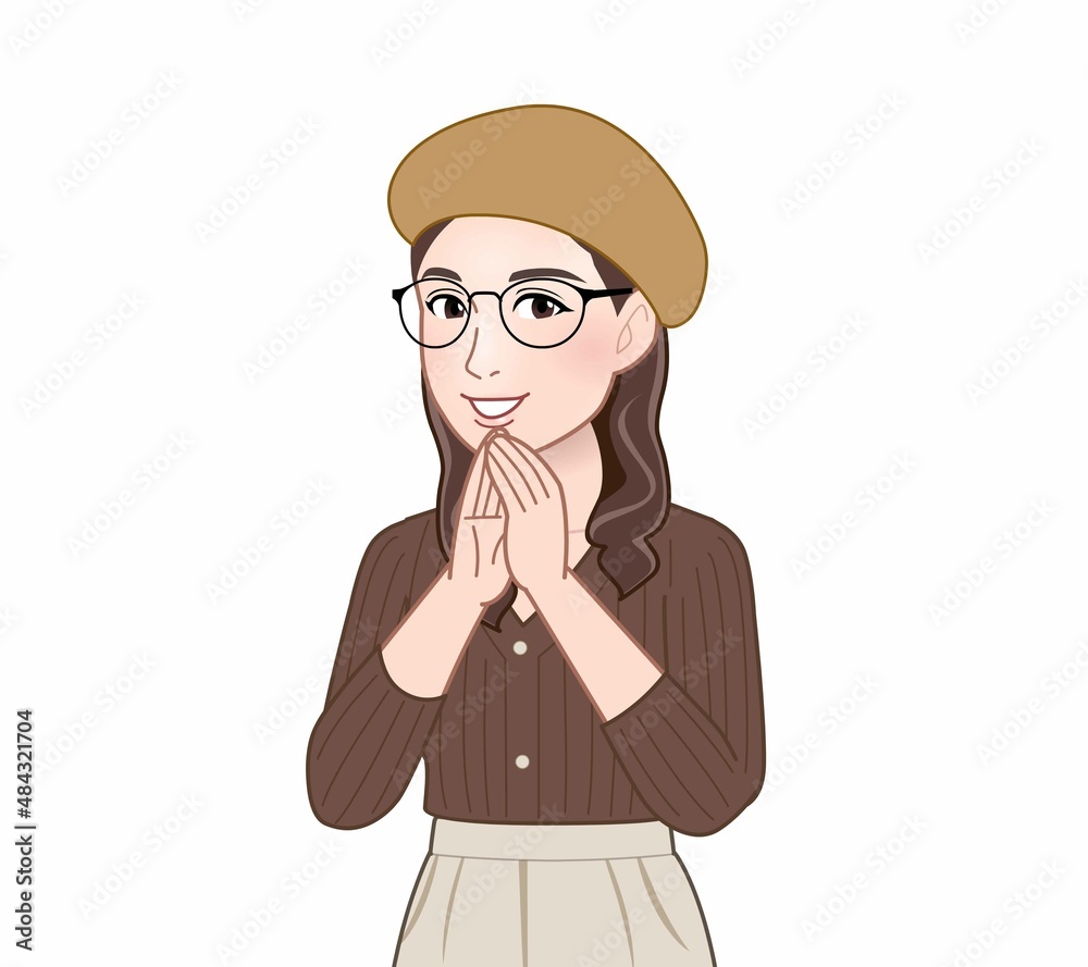 ベレー帽を着けた若い女性