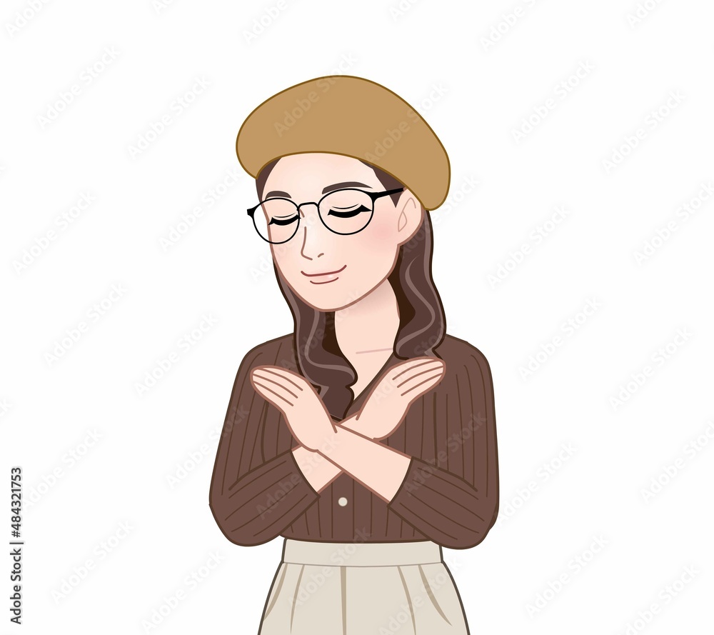 ベレー帽を着けた若い女性