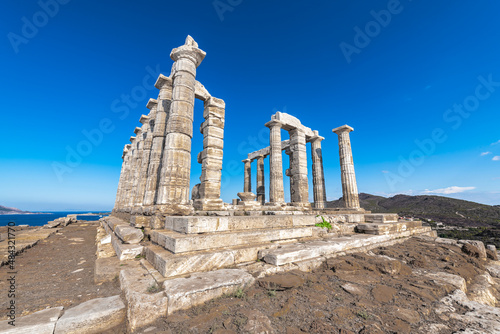 Blue morning sky over the temple of Poseidon