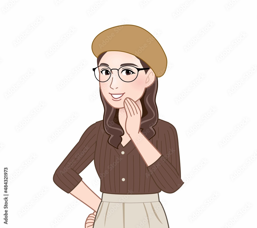 ベレー帽を着けた若い女性