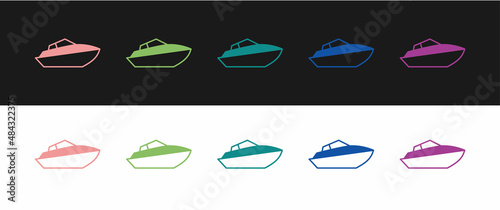 Set Speedboat icon isolated on black and white background. Vector