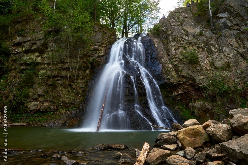 Obraz premium Beautiful natural romanian waterfall Bucias , in Carpathian mountains Roumania