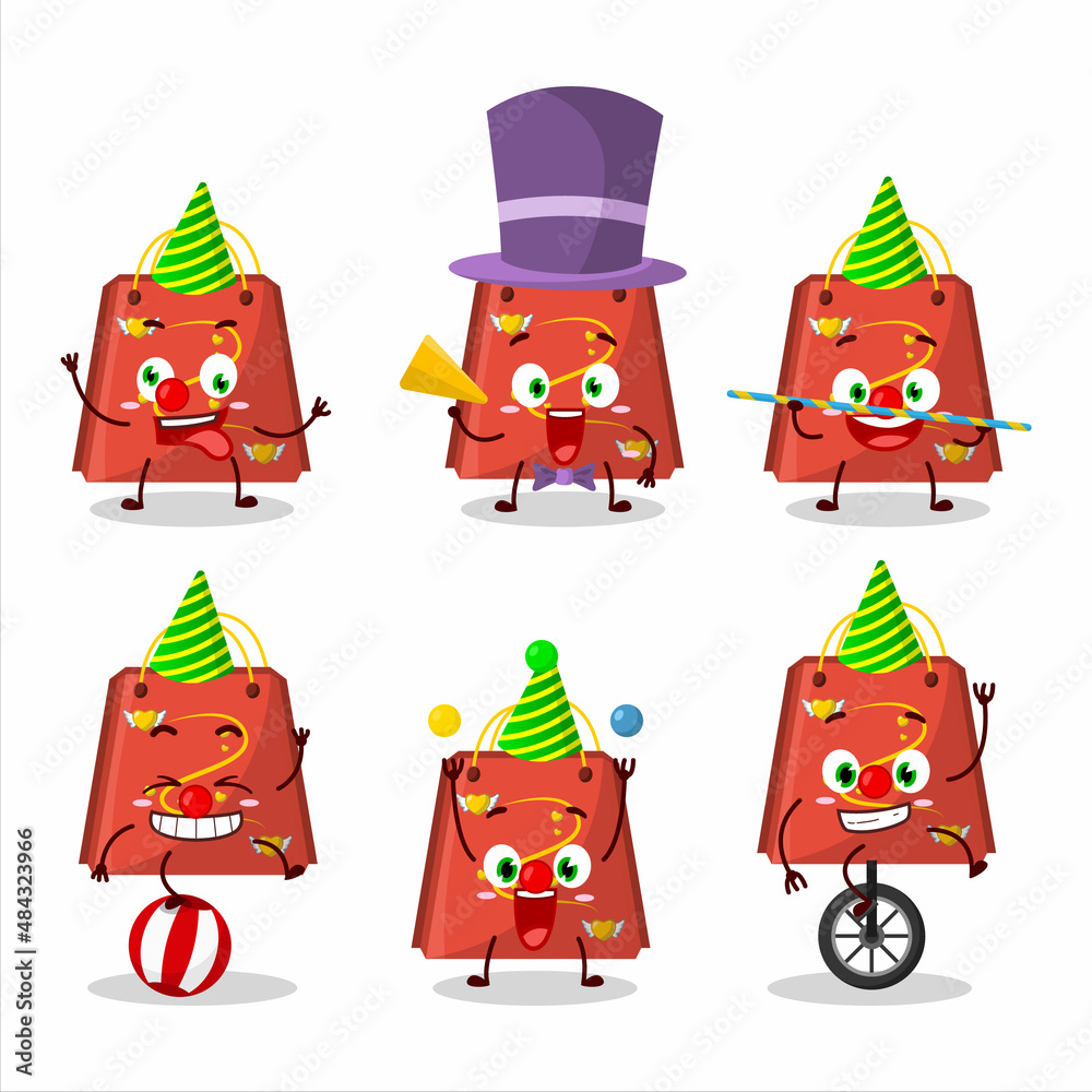 Cartoon character of red love bag with various circus shows Cartoon character of red love bag with various circus shows