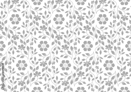 Flower pattern. Seamless white and gray ornament. Graphic vector background. Ornament for fabric, wallpaper, packaging.