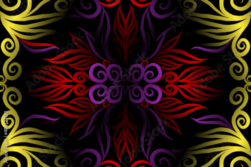 colourful caleidoscope classic gradient flower art pattern of traditional tenun batik ethnic dayak ornament for wallpaper ads background sticker or clothing