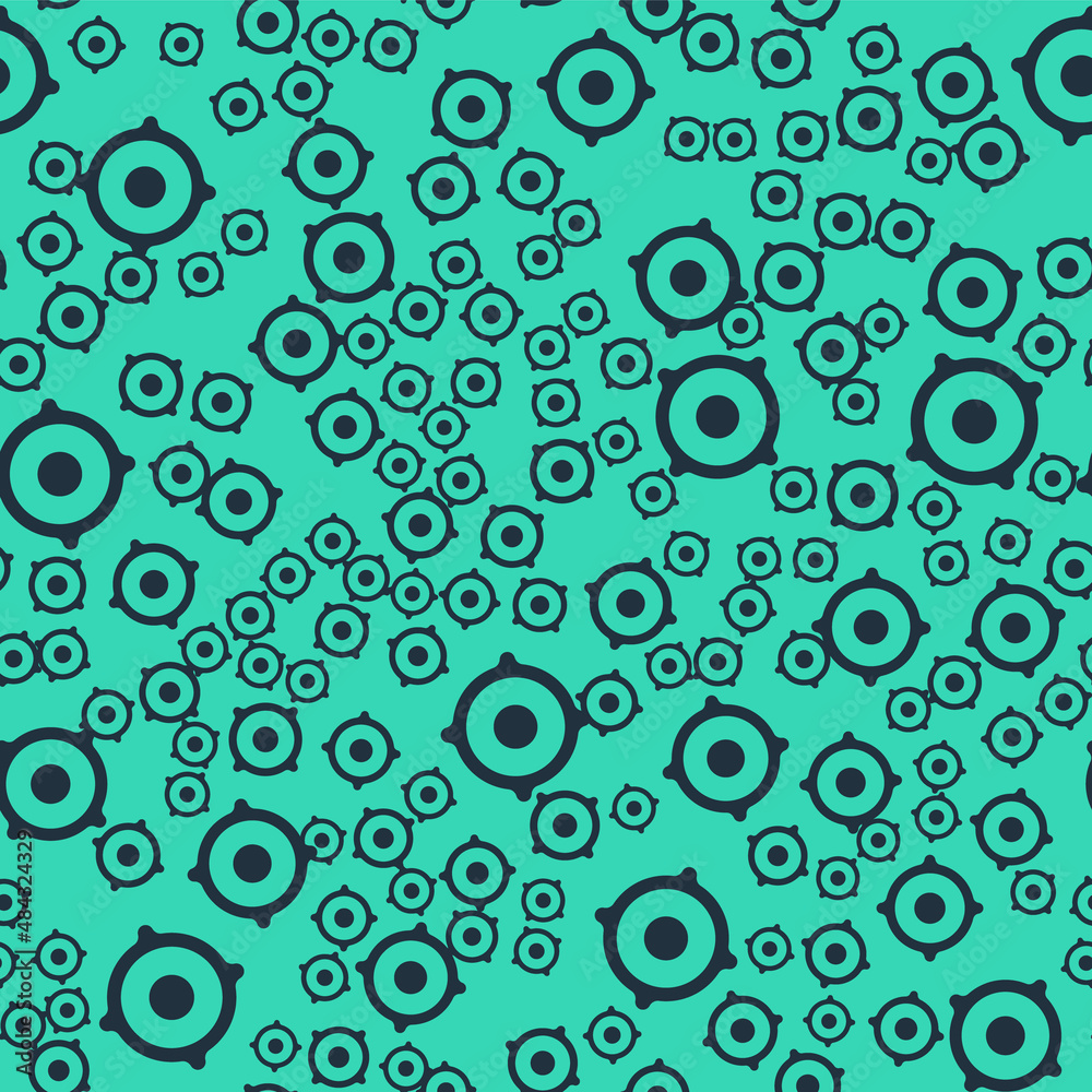 Black Stereo speaker icon isolated seamless pattern on green background. Sound system speakers. Music icon. Musical column speaker bass equipment. Vector Black Stereo speaker icon isolated seamless pattern on green background. Sound system speakers. Music icon. Musical column speaker bass equipment. Vector