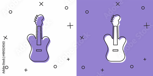 Set Electric bass guitar icon isolated on white and purple background. Vector