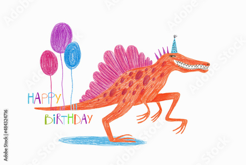 Funny birthday card with Spinosaurus dinosaur