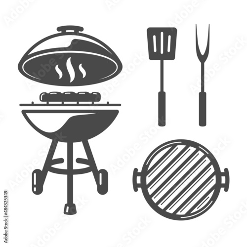 Barbeque Grill Steak Spatula Fork isolated on white background. BBQ Concept. Barbecue Grill Icon Set. Vector illustrations