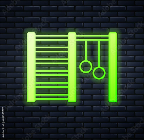 Glowing neon Wooden Swedish wall icon isolated on brick wall background. Swedish stairs. Vector