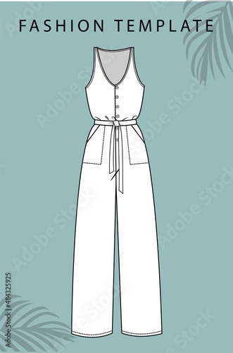 jumpsuit  fashion flat sketch template