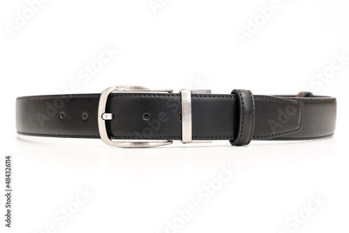  black leather belt on a white background. accessories store for men