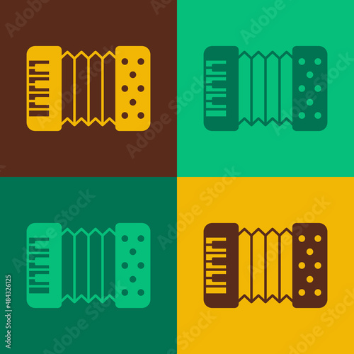 Pop art Musical instrument accordion icon isolated on color background. Classical bayan, harmonic. Vector
