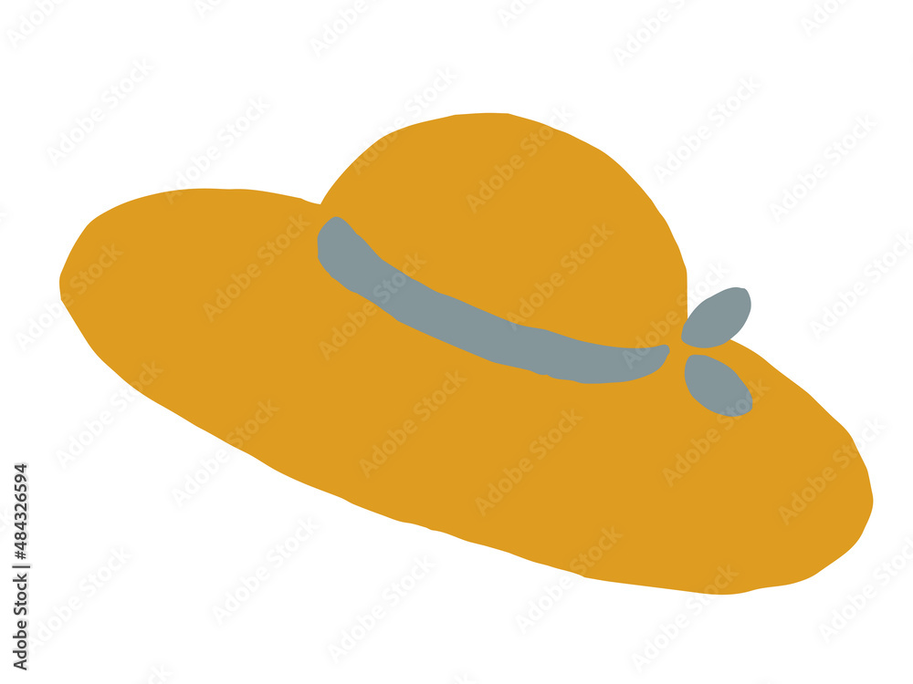 かわいい青いリボンの麦わら帽子 手描きイラスト Stock Vector Adobe Stock