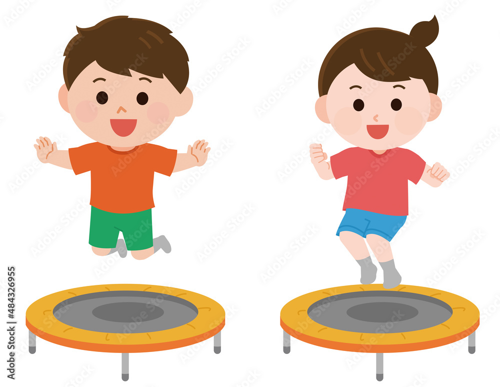 トランポリンをする男の子と女の子 イラスト Stock ベクター | Adob…
