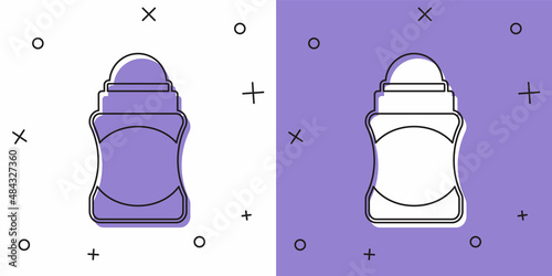Set Antiperspirant deodorant roll icon isolated on white and purple background. Cosmetic for body hygiene. Vector
