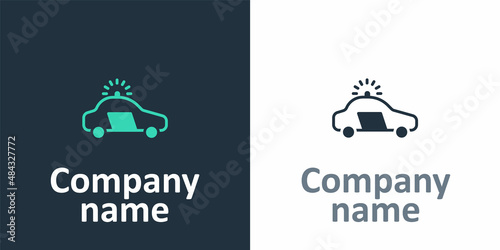 Logotype Police car and police flasher icon isolated on white background. Emergency flashing siren. Logo design template element. Vector
