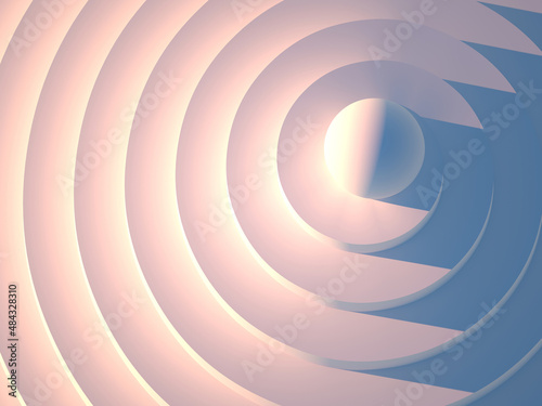 Fototapeta Naklejka Na Ścianę i Meble -  White sphere on top of spiral podium, top view, 3d