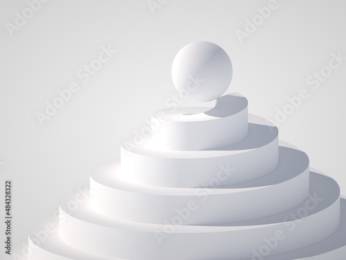 Fototapeta Naklejka Na Ścianę i Meble -  Abstract white installation with a ball on top of helix podium