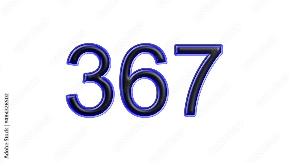blue 367 number 3d effect white background