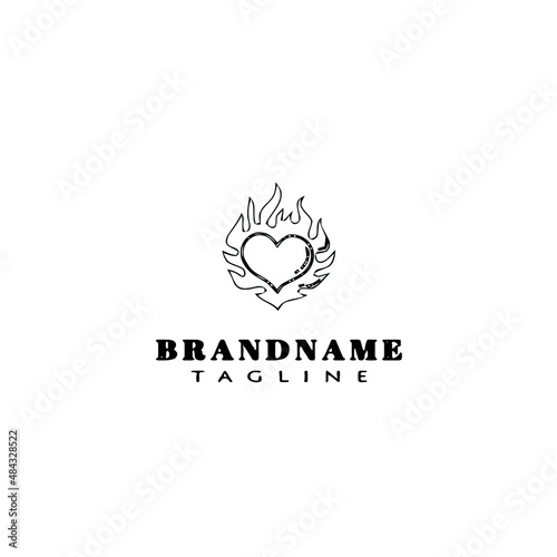 flaming heart logo design template icon black isolated vector