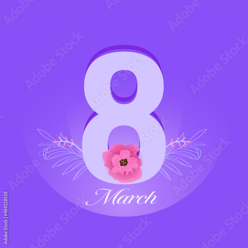 8 Number Of March Decorated With Floral On Gradient Violet Background.