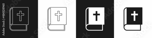Set Holy bible book icon isolated on black and white background. Vector