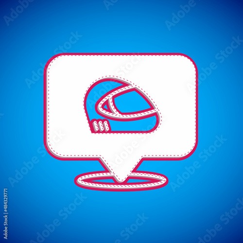 White Racing helmet icon isolated on blue background. Extreme sport. Sport equipment. Vector