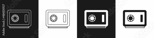 Set Safe icon isolated on black and white background. The door safe a bank vault with a combination lock. Reliable Data Protection. Vector