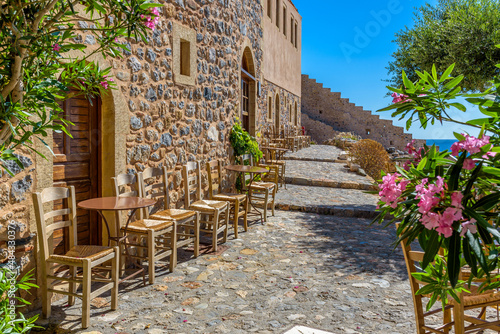 View of the medieval  castle of Monemvasia, Lakonia, Peloponnese, Greece
