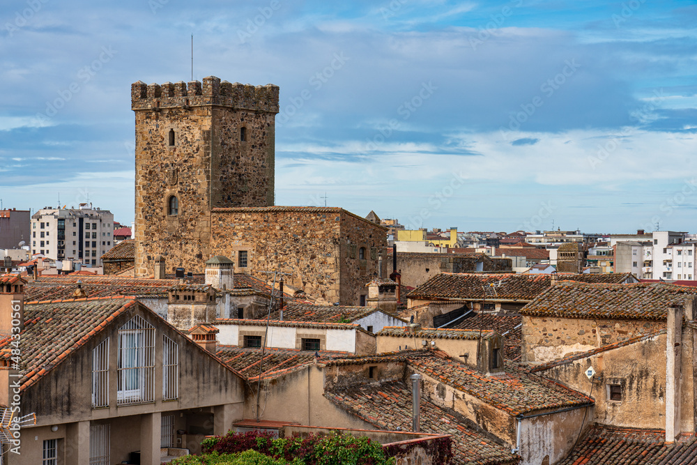 Alleys with old stone buildings at Caceres, Extremadura, Spain.